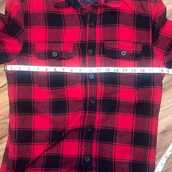 Red Black Plaid Flannel Shirt Button Front Long Sleeve Size Small - Picture 7 of 9